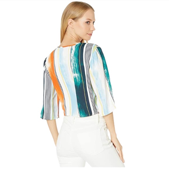 BCBGMaxAzria Knot Front 3/4 Sleeve Woven Top, S - Picture 3 of 8